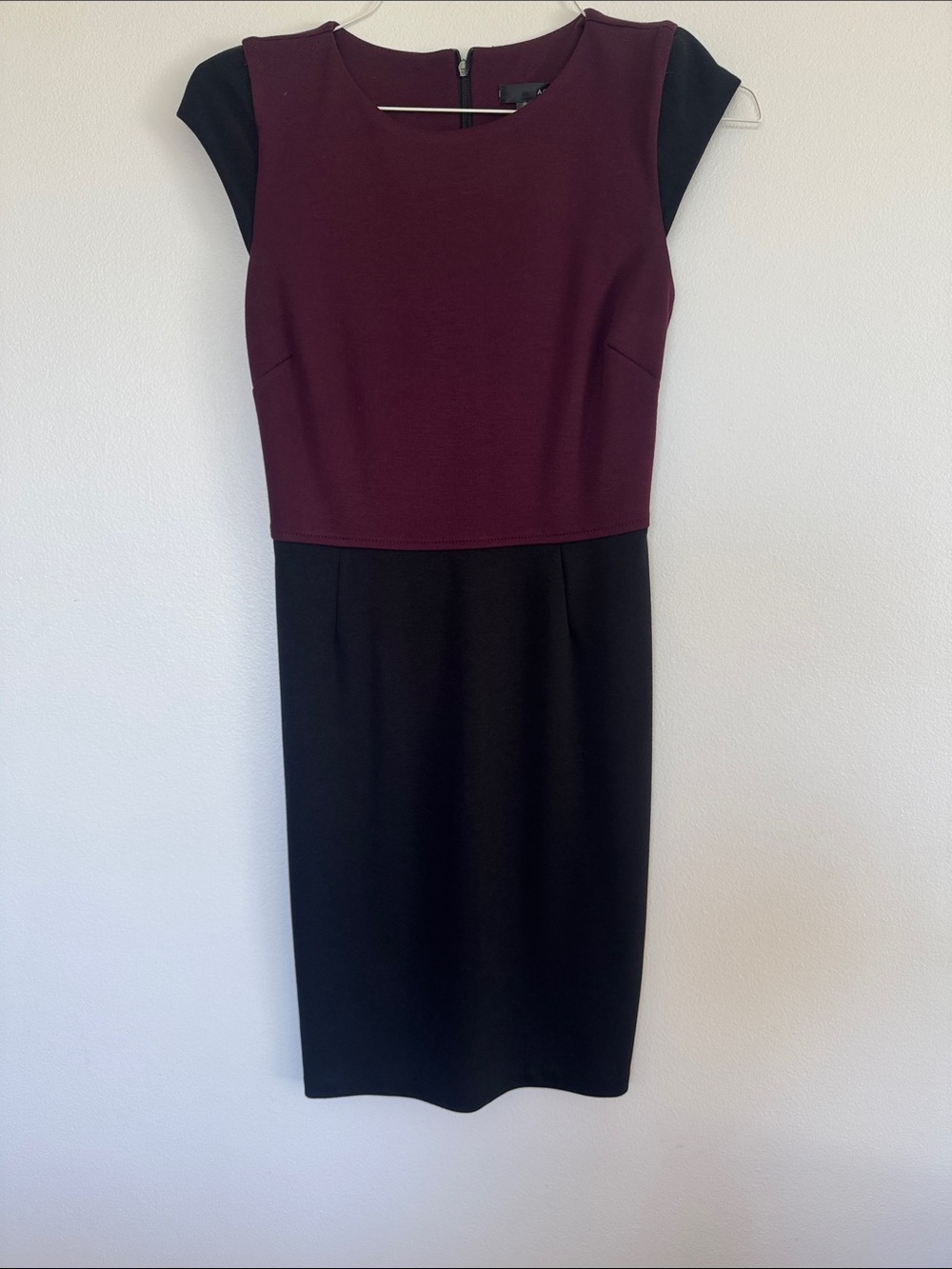 Aqua Burgundy and Black Cap-Sleeve Midi Sheath Dress